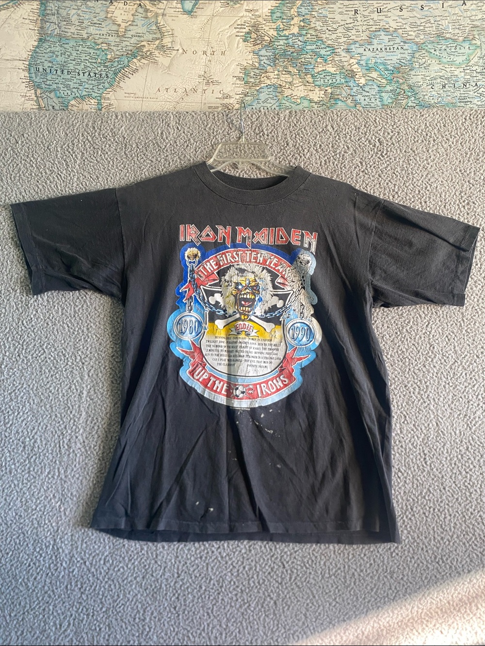 Vintage Black Graphic Band Tee - Up The Iron Maiden Distressed Mens XLarge